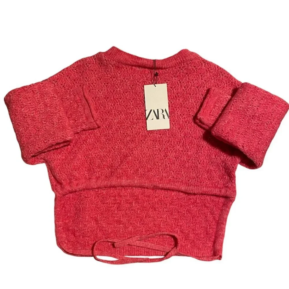 Zara Open Back Knit Pink Sweater Tie Back, Size Small - Picture 6 of 16